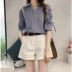 Áo sơ mi nữ tay ngắn mùa hè 2019 nữ mới Han Fan sinh viên sọc áo cổ chữ V nữ áo sơ mi nhỏ nước ngoài - Áo sơ mi áo sơ mi khoác ngoài nữ Áo sơ mi