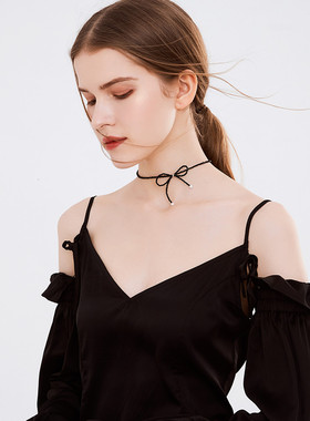 choker性感黑色水晶ins珍珠项链