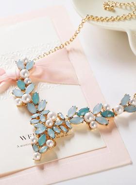 欧美宝石珍珠短项链包邮