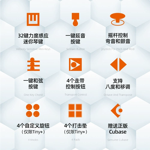 Midiplus tiny + 32 клавиши переносятся мини -стривыми прокладками и звуковыми контроллерами. Midi Клавиатура