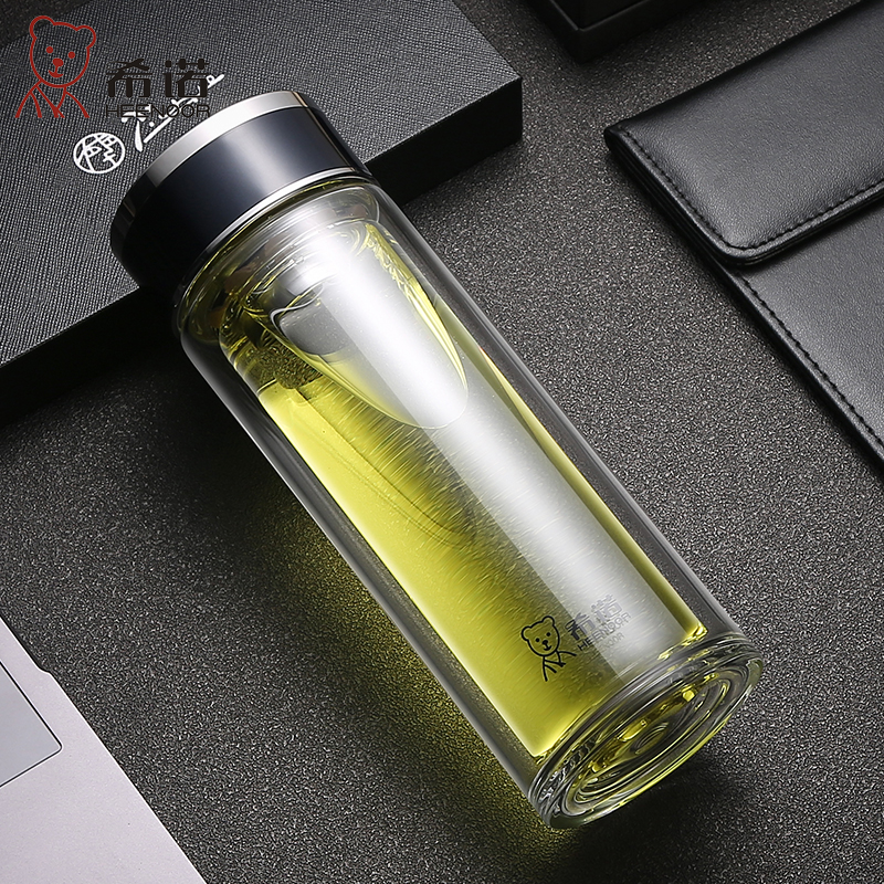希诺玻璃杯双层新款男女士小巧细长高档商务耐热水晶泡茶水杯正品