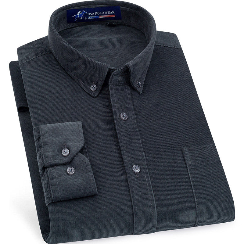 南极人灯芯绒纯棉秋季长袖爸爸衬衫 桔都服饰衬衫