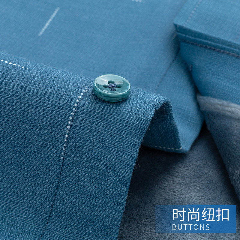 南极人加绒加厚湖蓝色印花中年衬衫 桔都服饰衬衫