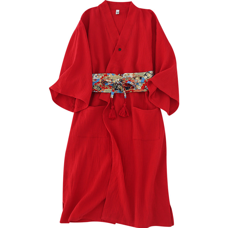 红色日式复古睡裙女浴衣夏薄款晨袍 fanduo梵朵睡衣/家居服套装