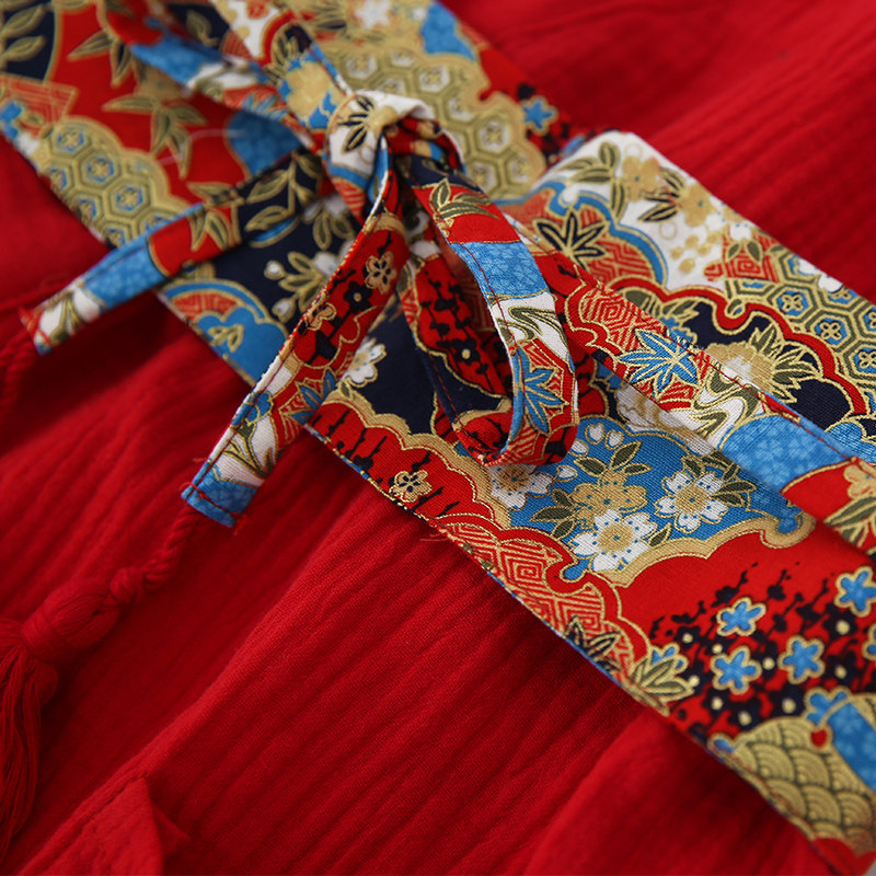 红色日式复古睡裙女浴衣夏薄款晨袍 fanduo梵朵睡衣/家居服套装