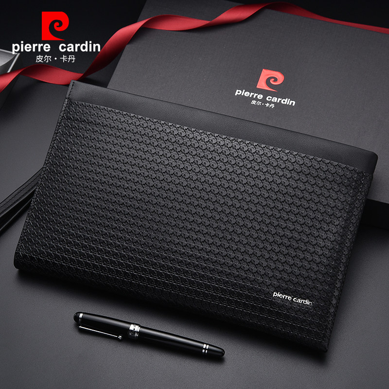 皮尔卡丹男士软头层牛皮休闲手拿包 麦带箱包男士包袋