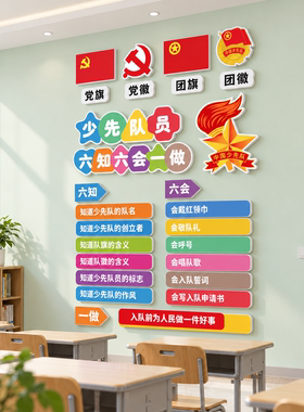 少先队六知六会墙贴纸中队角布置小学班级教室墙面装饰磁吸黑板报
