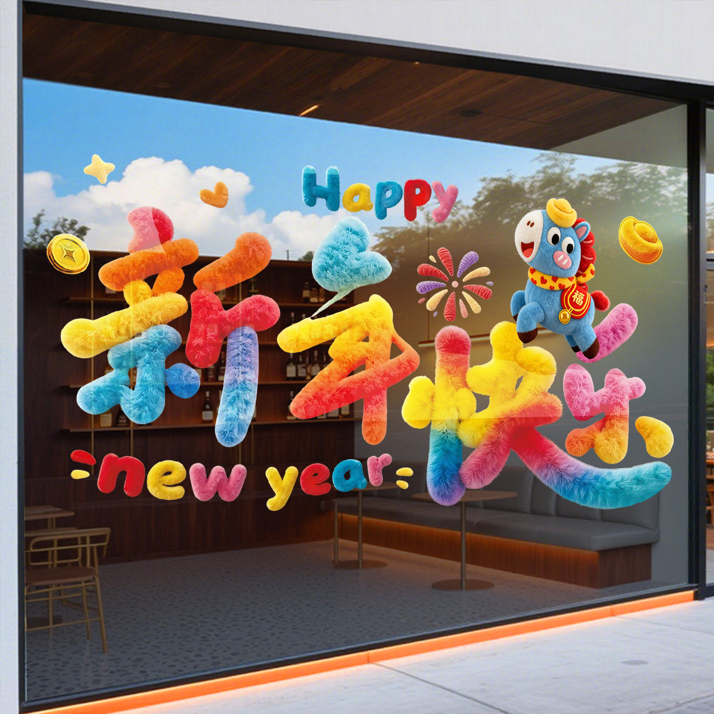 新年装饰贴纸橱窗窗贴2026贺年装扮玻璃门贴商场酒店马年春节布置,淘宝优惠券,粉丝福利购,淘宝优惠卷