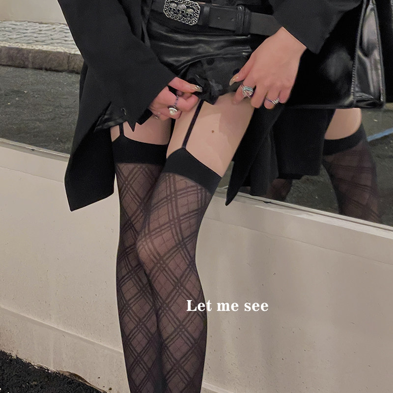 LET ME SEE自制古早辣妹斜纹吊带丝袜菱格线条长筒袜女团穿搭,淘宝优惠券,粉丝福利购,淘宝优惠卷