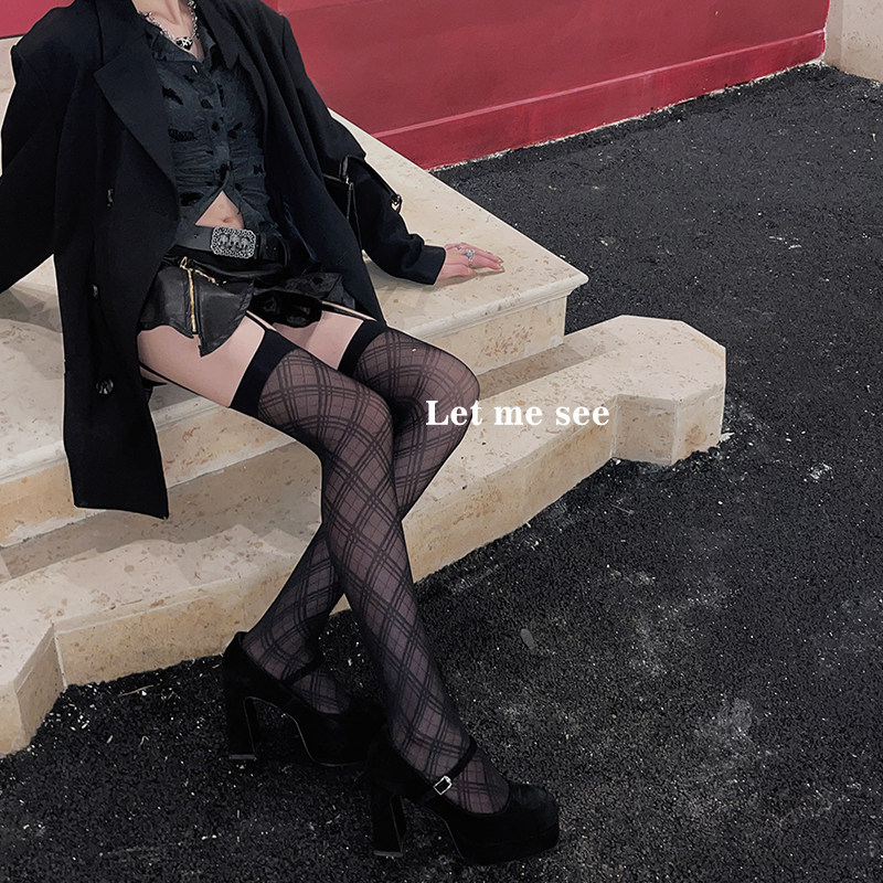LET ME SEE自制古早辣妹斜纹吊带丝袜菱格线条长筒袜女团穿搭,淘宝优惠券,粉丝福利购,淘宝优惠卷