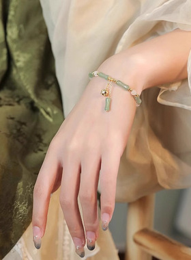 清风叹天然和田玉东陵玉竹节手链女新中式铃兰花手串精致女友礼物