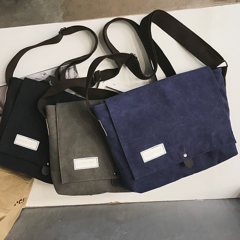 经典帆布邮差包日系工装休闲男士斜挎包复古ins小挎包男潮电脑包 - 图3