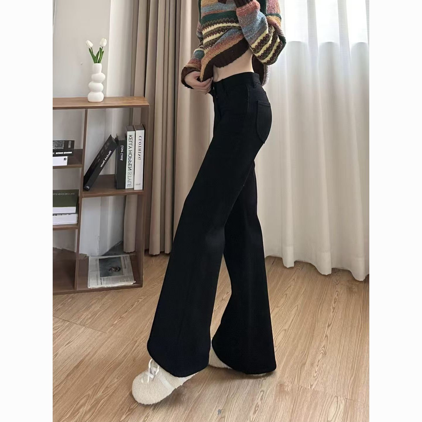 加绒加厚不贴腿黑色微喇叭牛仔裤女秋冬新款高腰显瘦垂感拖地裤子,淘宝优惠券,粉丝福利购,淘宝优惠卷