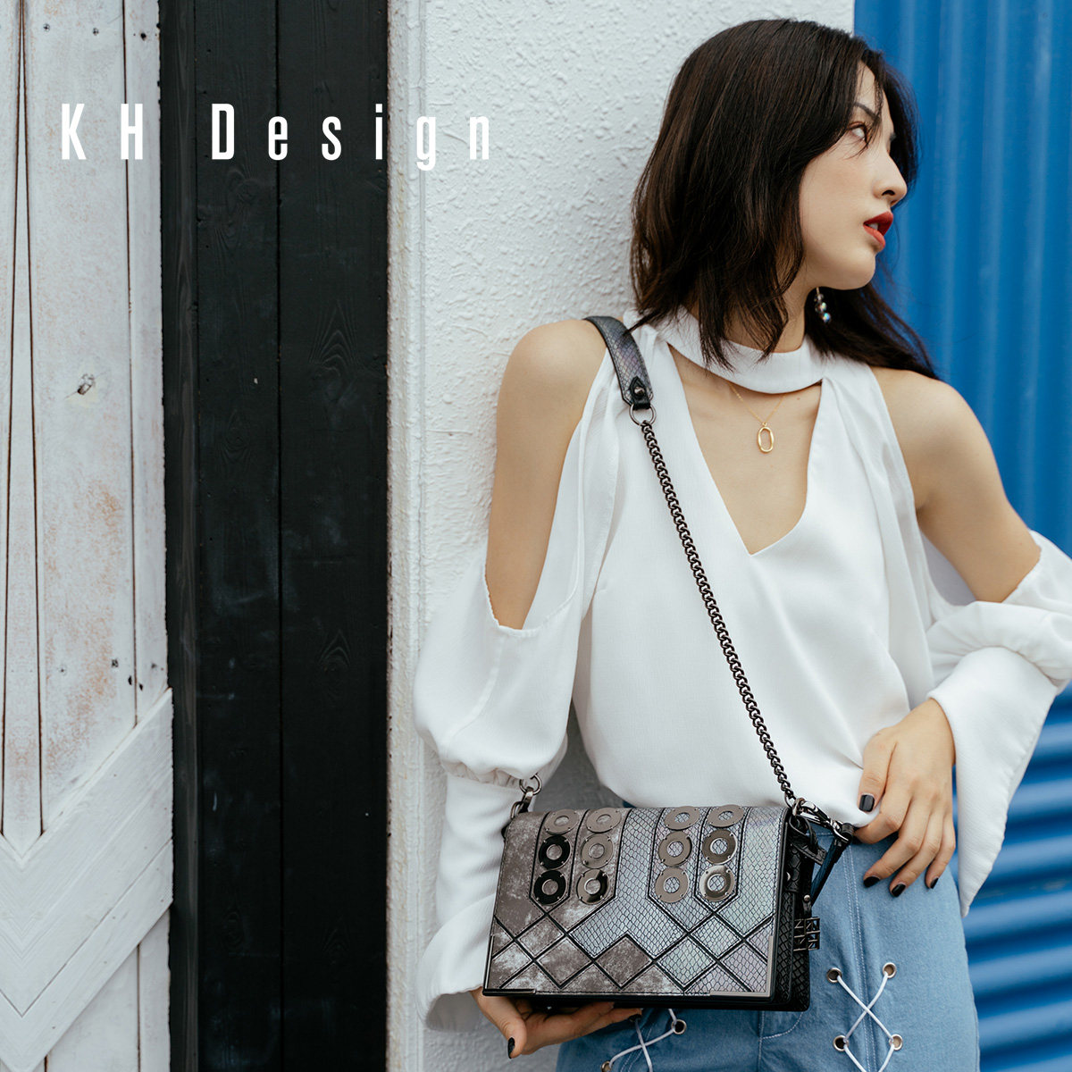 khdesign明治真皮宽肩带轻奢斜挎包 khdesign女士包袋