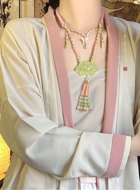 荷花串珠流苏项链新中式国风古风禁步汉服古装莲花配饰品