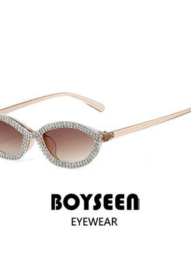 秀场款闪闪墨镜欧美跨境猫眼时髦太阳镜新款个性镶钻墨镜女高级感