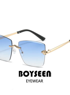 欧美金属风无框墨镜奢华切边渐变色太阳镜街拍海边度假墨镜UV400