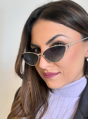 金属小框猫眼墨镜复古老钱风女