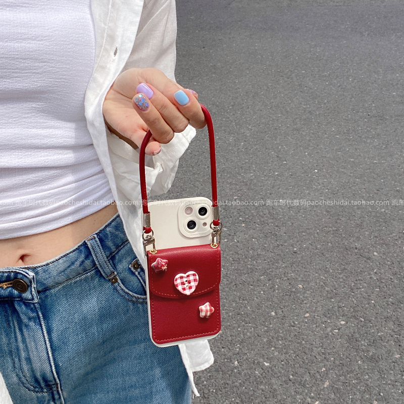 ins风酒红色卡通仔零钱包适用华为mate70手机壳pura80新款mate60pro女p70网红nova14斜挎畅享70x简约小众温柔 - 图1