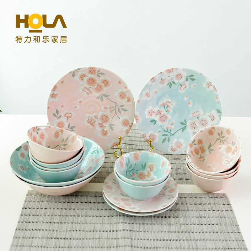 HOLA特力和樂日本餐具滿開櫻陶瓷碗家用櫻花飯碗餐具特力屋