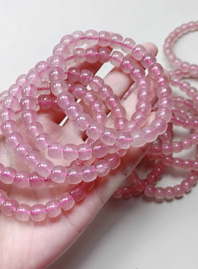 天然草莓晶直切女款单圈手链 粉水晶草莓晶粉色能量水晶手串