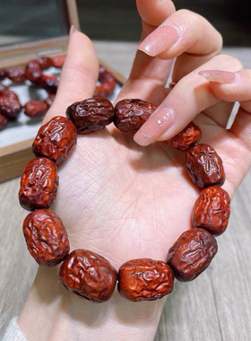小叶紫檀印度红枣佛珠手串个性手链雕刻老料男女枣珠文玩手工念珠