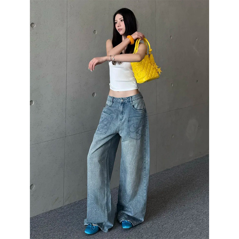 PMORH复古立体设计感小众阔腿牛仔裤女秋冬新款显瘦高腰直筒裤子,淘宝优惠券,粉丝福利购,淘宝优惠卷