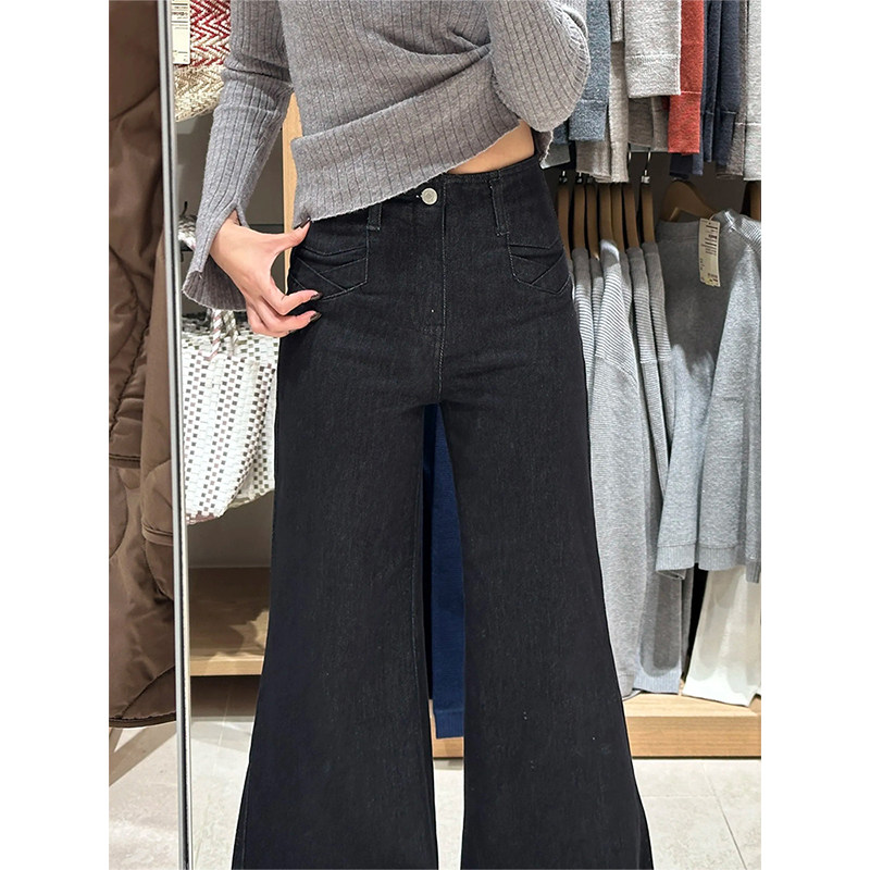 PMORH美式黑色水洗微喇叭垂感牛仔裤女春季新款高个子显瘦拖地裤,淘宝优惠券,粉丝福利购,淘宝优惠卷