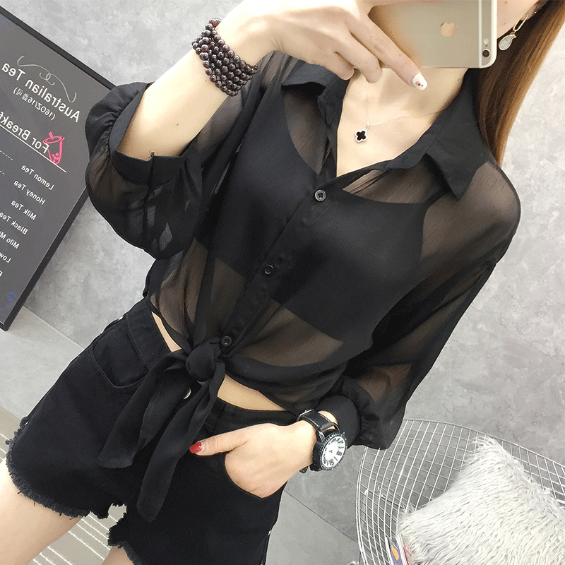 防晒衣2020新款夏季配吊带裙子衬衫 佳人宣言蕾丝衫/雪纺衫