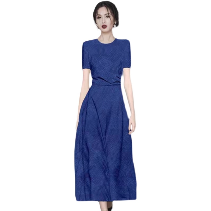 MeiXi定制设计感2023夏季新款印花大摆赫本优雅短袖温柔风连衣裙