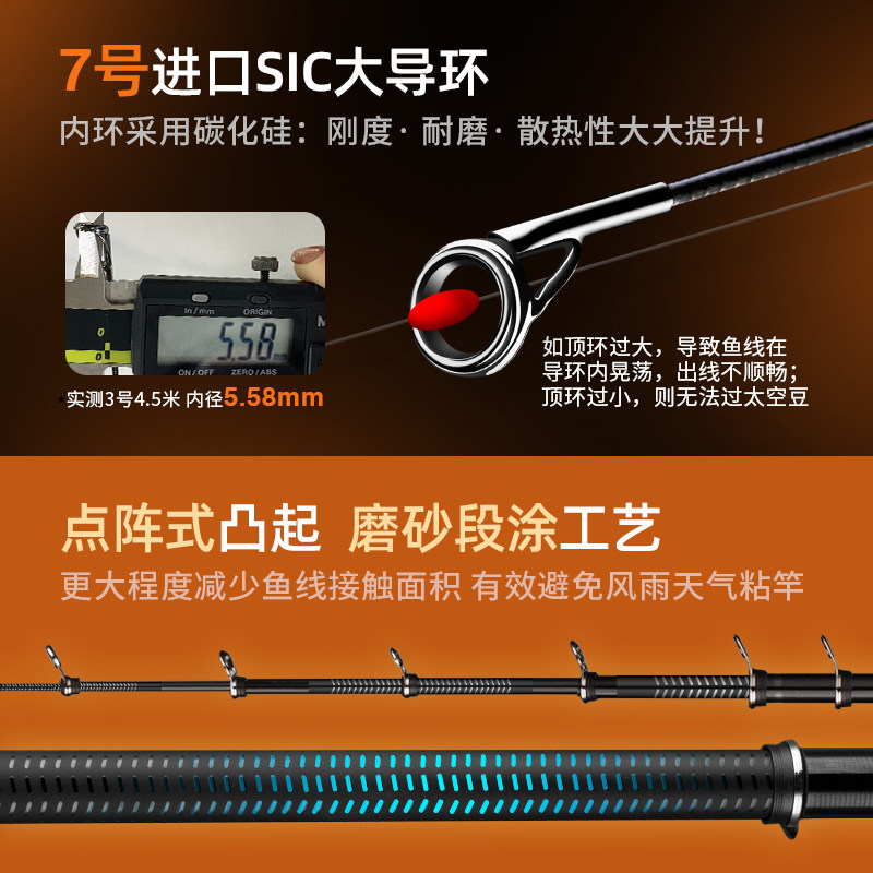 矶竿矶钓竿北溟鱼碳素滑漂超硬超轻远投海钓鱼竿矶钓杆大导环套装