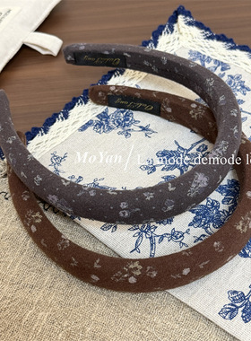 复古韩版花卉磨毛布艺海绵发箍日常外出通勤百搭高颅顶压碎发头箍