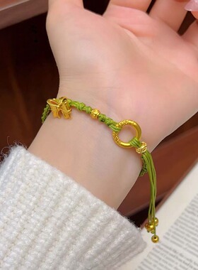 新中式古法环环相扣蝴蝶结流苏手链春夏新款绿色手工编绳手串
