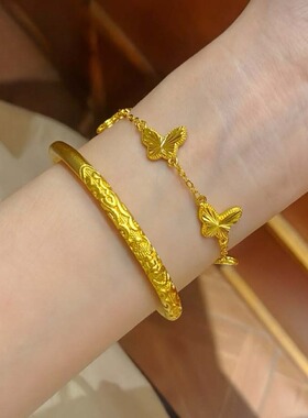 卷草纹手镯古法传承精工实心素圈手环精致百搭款