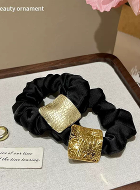 简约气质金属方牌大肠发圈高弹力耐用橡皮筋扎马尾丸子头发绳头饰