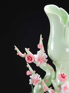 展用 陶瓷瓷花雕塑艺术品中式客厅电视柜装饰高端礼品摆件/节节高