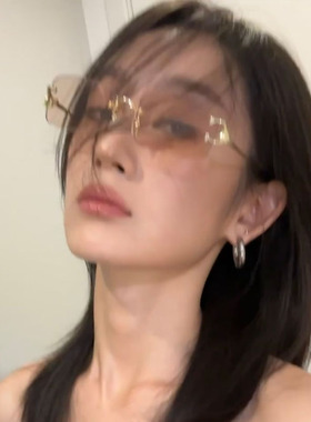 嘻哈hiphop小框男女百搭茶色无框太阳镜防紫外线墨镜高级感复古潮