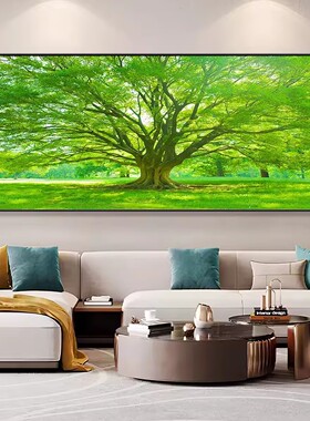 绿色树林森林自然风景画客厅装饰画阳光大树招财风水画办公室壁画