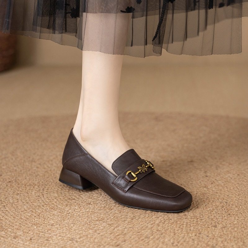 ZHR则则头层羊皮蝴蝶饰扣中口粗跟单鞋女新款气质时尚百搭小皮鞋,淘宝优惠券,粉丝福利购,淘宝优惠卷