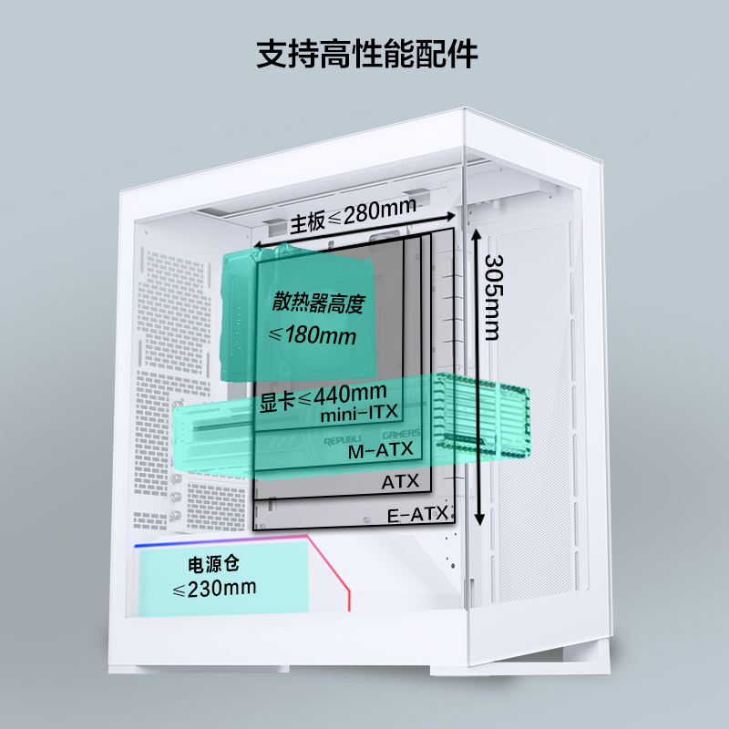 追风者NV5 海景房 机箱 无立柱侧透ARGB台式电脑360水冷 NV523TG - 图2