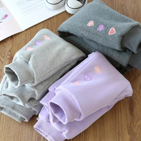 一条过冬 女童夹棉加厚保暖棉裤儿童宝宝三层刺绣束口运动裤冬装