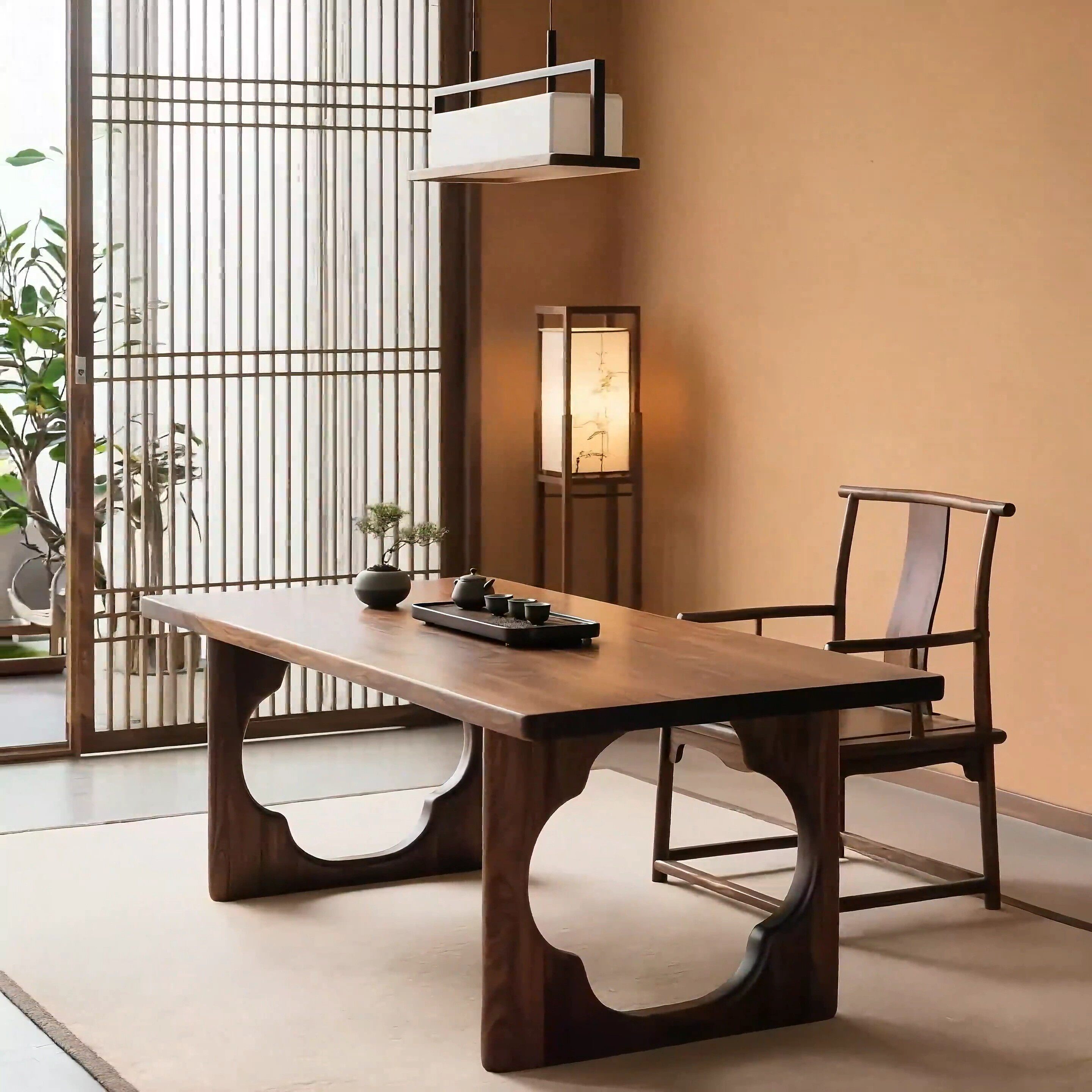 新中式宋代美学黑胡桃木茶桌办公室家用会所接待泡茶桌实木大板桌 - 图3