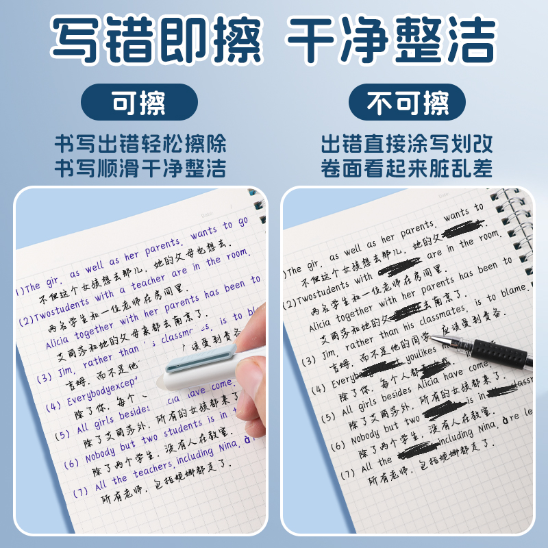 Deli 0.5 crystal blue ST head press erasable neutral pen refill magic wipe quick-drying refill writing smooth refill