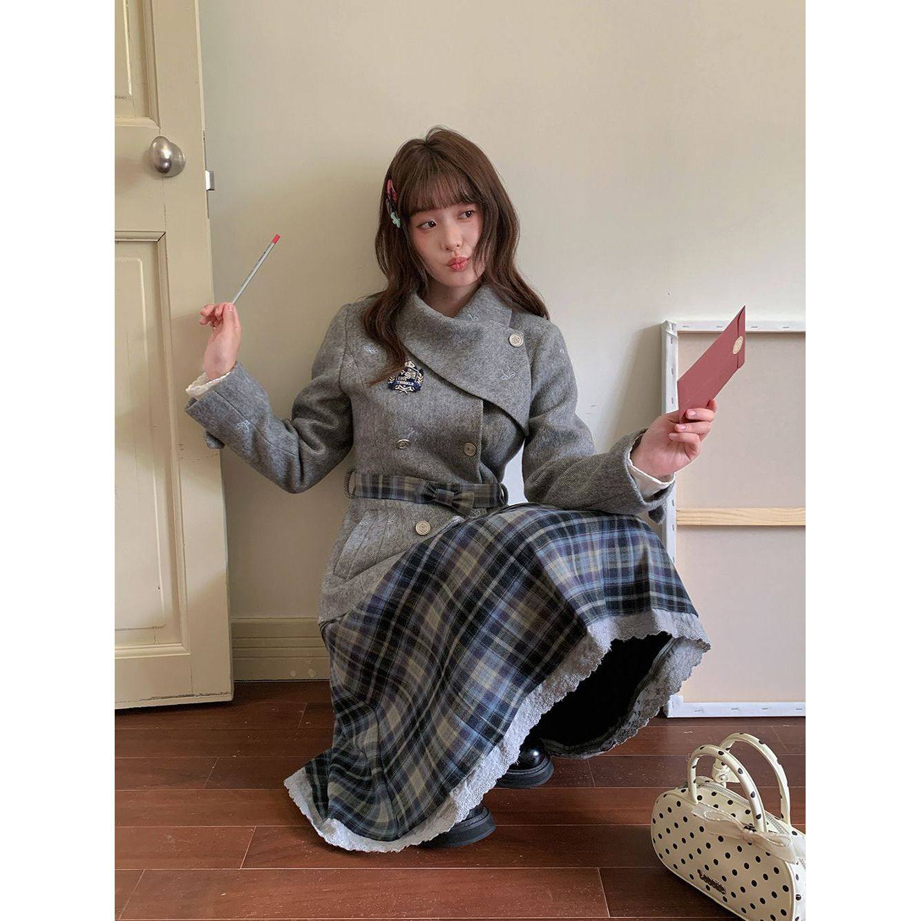 黯蓝织 2025冬新款小众毛呢外套裙子两件套学院风甜美呢子大衣女,淘宝优惠券,粉丝福利购,淘宝优惠卷