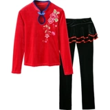 艳王 Осенний демисезонный комплект, бархатный лонгслив, танцующая юбка для пожилых людей, для среднего возраста