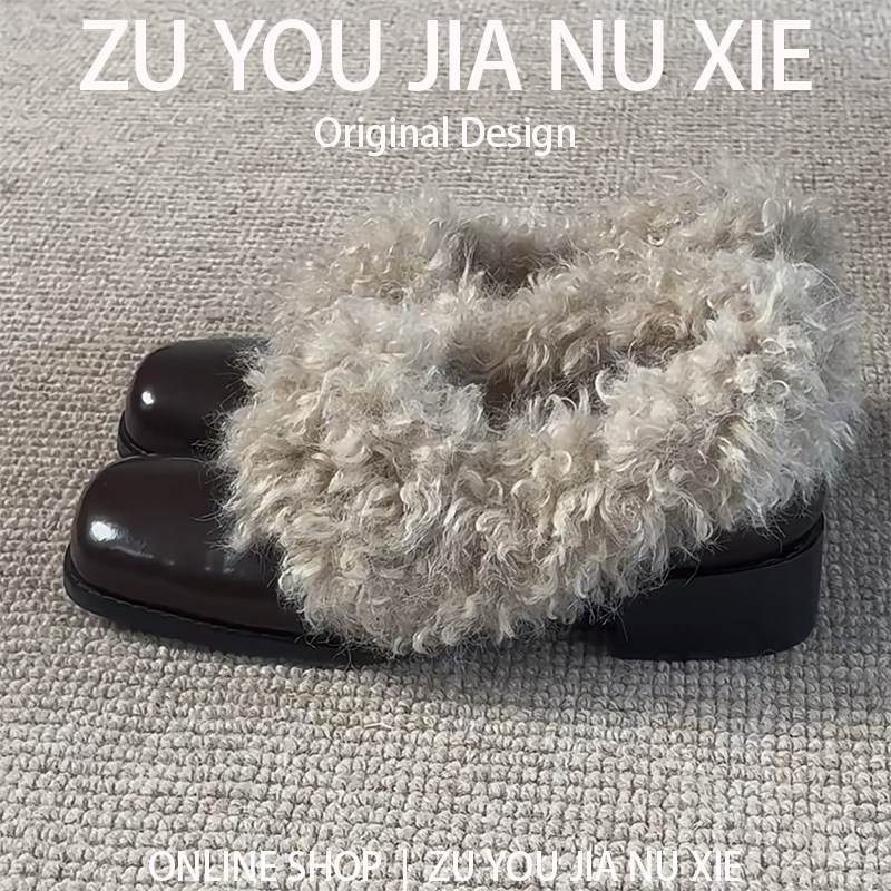 方头毛毛鞋女冬外穿加绒小皮鞋女英伦风粗跟单鞋大码女鞋41到43秋,淘宝优惠券,粉丝福利购,淘宝优惠卷