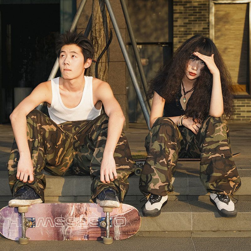 OBSESSWITH美式复古重磅迷彩工装裤男大口袋宽松直筒阔腿休闲,淘宝优惠券,粉丝福利购,淘宝优惠卷