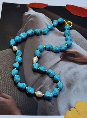 复古高级感短款项链绿松石配饰毛衣链小众设计感精致饰品锁骨链女