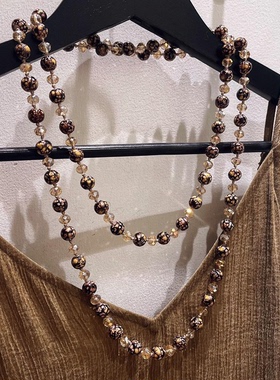 简单通勤天然石超长款项链挂件经典圆珠串珠双层毛衣链衣服装饰链