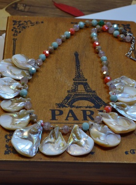 原创设计款天然贝壳大项链欧美风夸张饰品链海边度假风配饰毛衣链